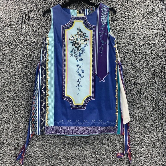 Elegant Blue Patterned Sleeveless Dress - Picture 12 of 12